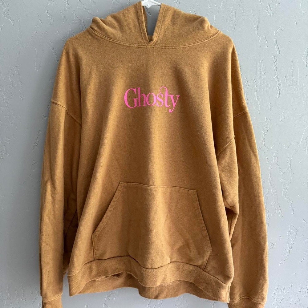 Lonely Ghost Tan Hoodie with Pink Logo